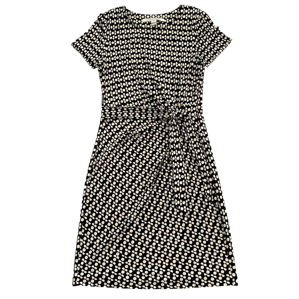 Diane von Furstenberg DVF Zoe Faux Wrap Tie Silk Jersey Dress 4 2 0 Dots Black
